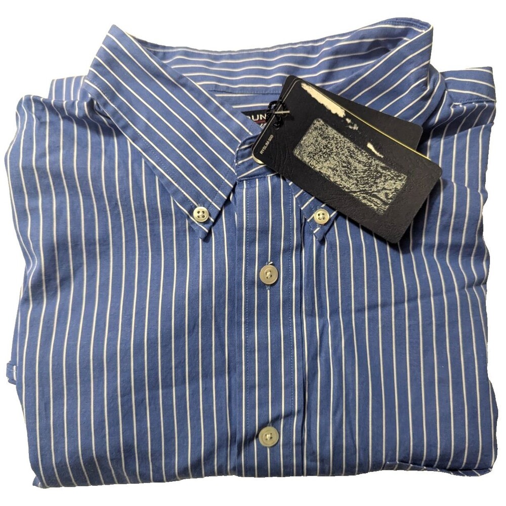 Roundtree & Yorke Men's Button-Up Shirt Blue with White Stripes XL Slim Fit NWT